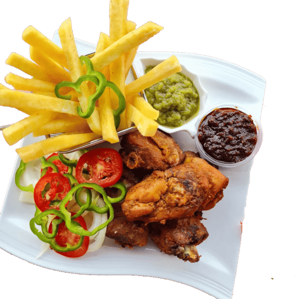 FRIED YAM WITH GUINEA FOWL