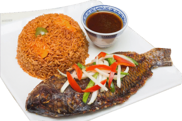 JOLLOF RICE WITH GRILLED TILAPIA