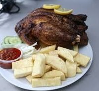 FRIED YAM WITH GUINEA FOWL